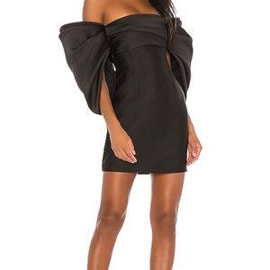 Solace London Elina off the shoulder black mini dress